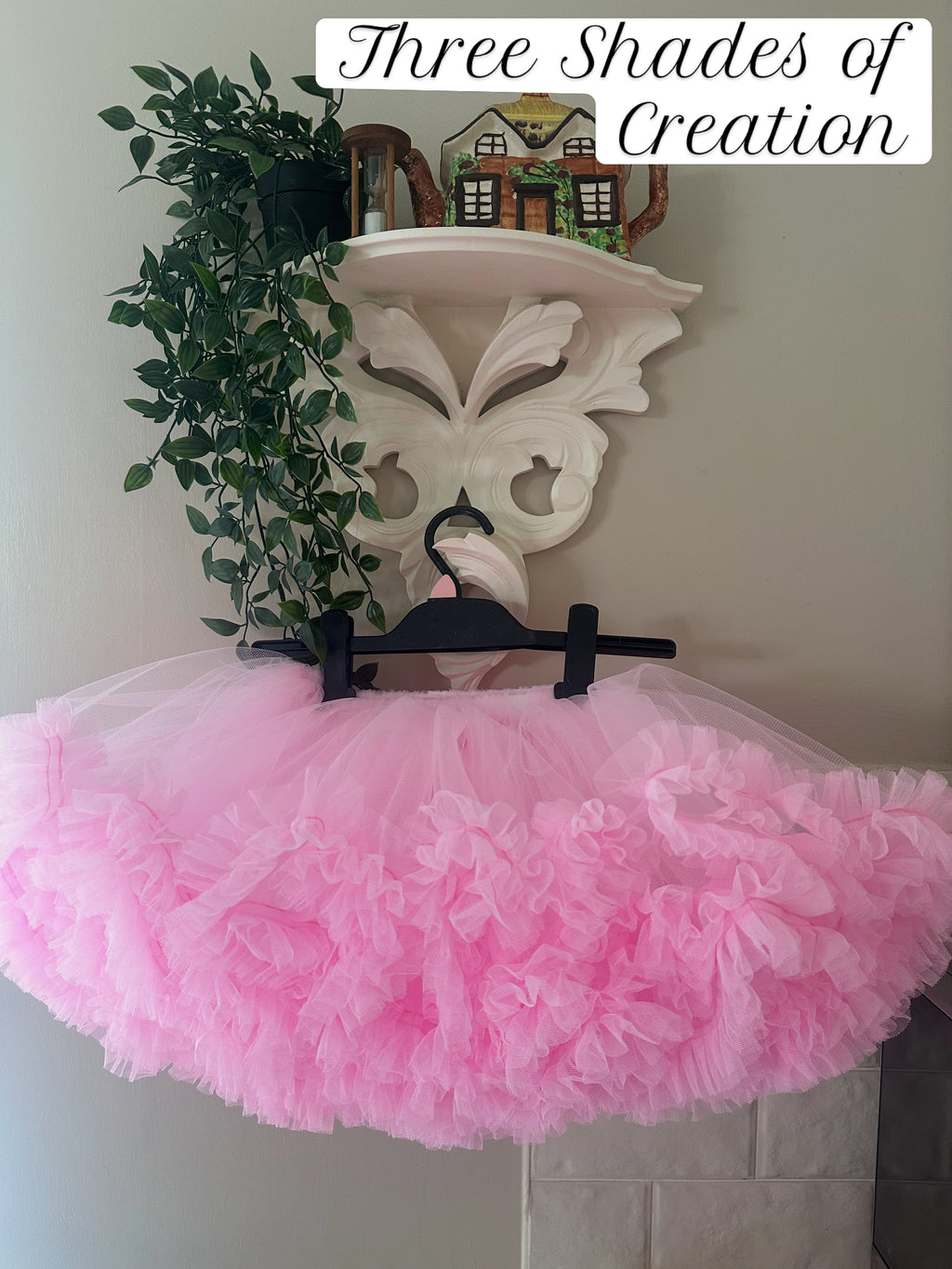 Handmade pink fluffy ruffle tutu skirt age 2/3 on a hanger
