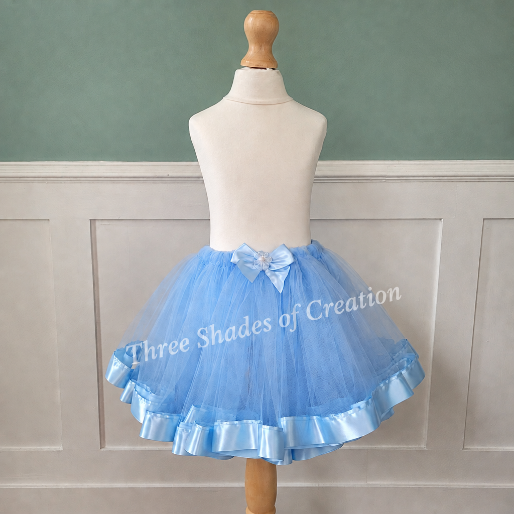 Baby Blue Satin Trim Tutu with corner logo removed
