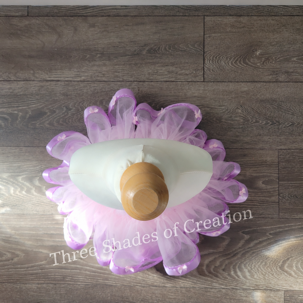 Lilac tutu overhead view with translucent Three Shades of Creation watermark