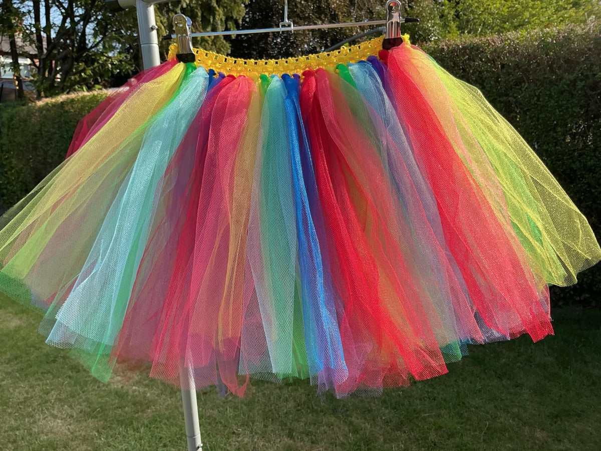 Rainbow tutu skirt with multi-coloured tulle layers