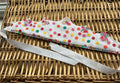 Handmade white rainbow polka dot fabric crown with gem butterfly cluster decorations and multicolour rhinestone trim