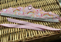 Handmade pink unicorn rainbow fabric crown with hand-placed rhinestone rainbows, silver heart charm and rhinestone trim