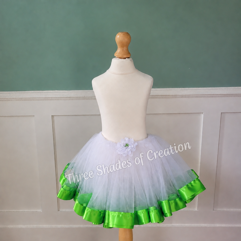 White and green tutu with corner logo removed