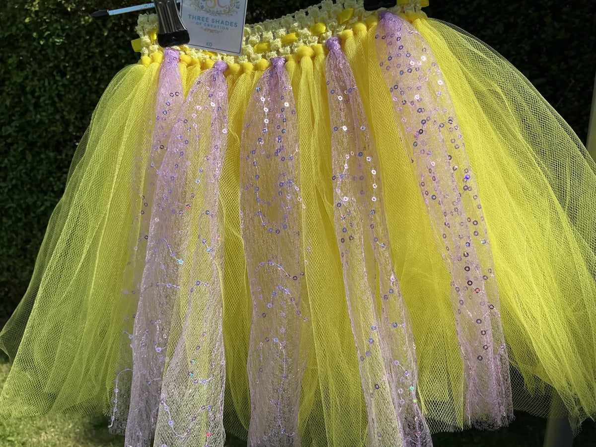Yellow and lilac sparkly sequin tutu skirt